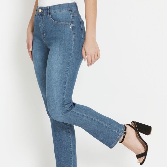 Women's Rockmans Blue Mid Wash Full Length Comfort Waist Short Jeans Size 10 - Picture 9 of 11